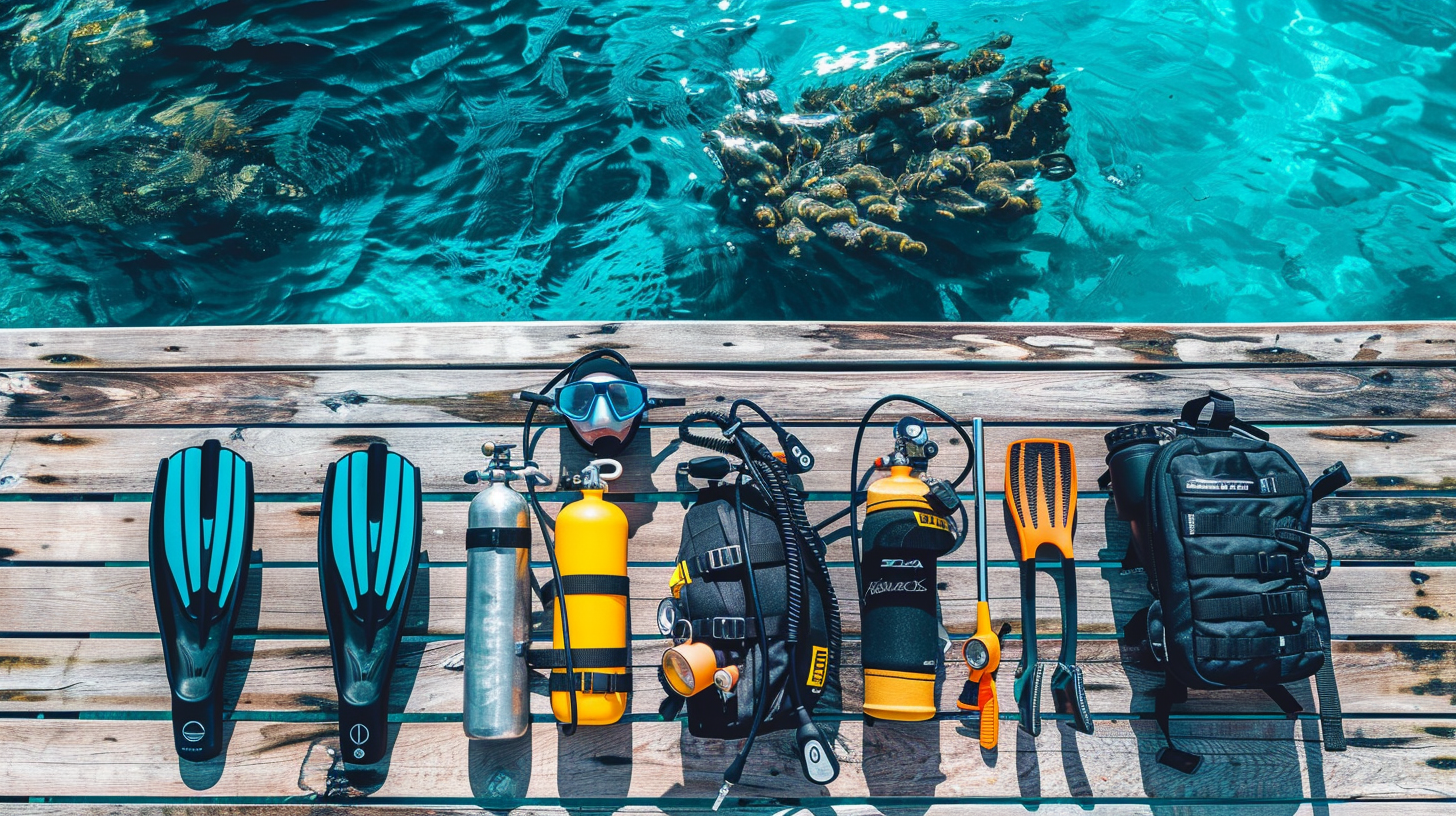 New diver with complete budget gear setup ready for a dive